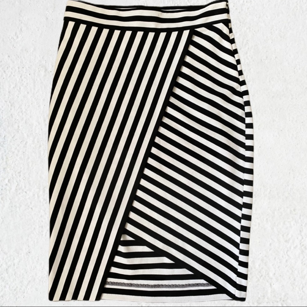 Express Asymmetrical Striped Skirt Black White 6